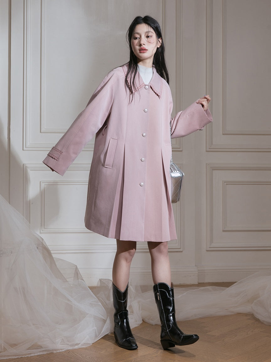 Contrasting Line Pleated A-shaped Coat