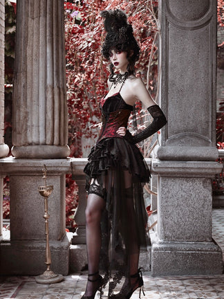Gothic Velvet Fishbone Corset & Bead Decoration Camisole & Tulle Lace ...