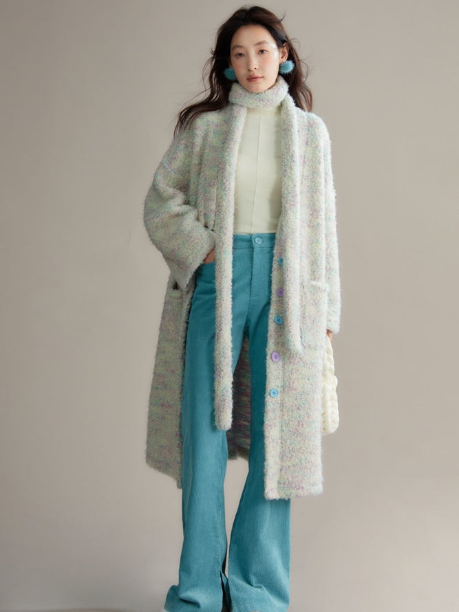 Contrast Floral Yarn Knitted Long Cardigan