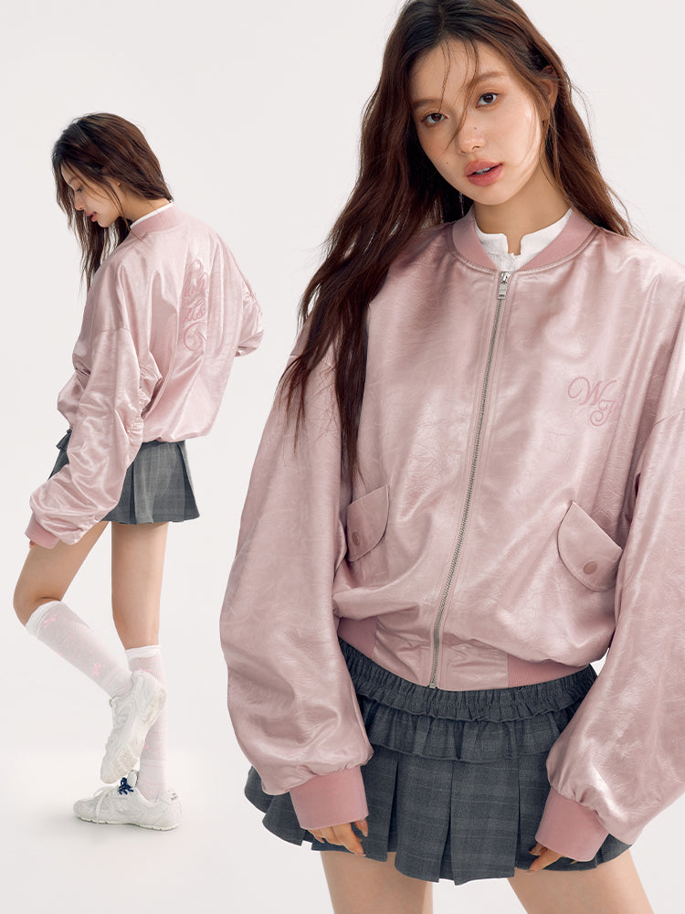 Satin Glossy Casual Stadium-Jumper Jacket