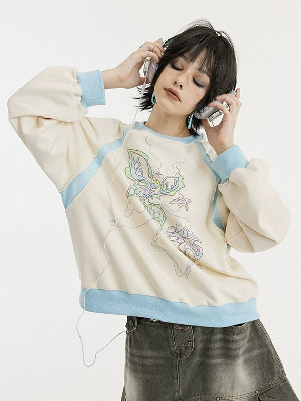 Niche Stitching Printed Long-sleeved Sweat