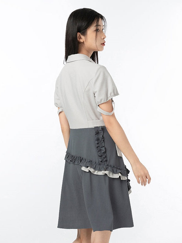 Side Waist Stitching Shirt Collar One-piece