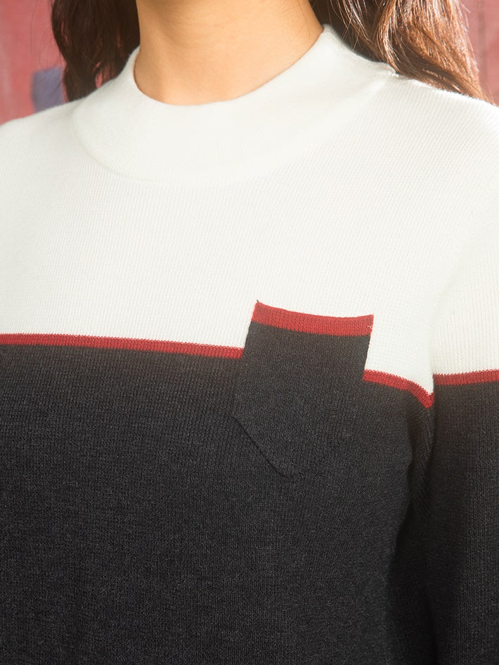 Contrast Color Patch Pocket Knitted Sweater