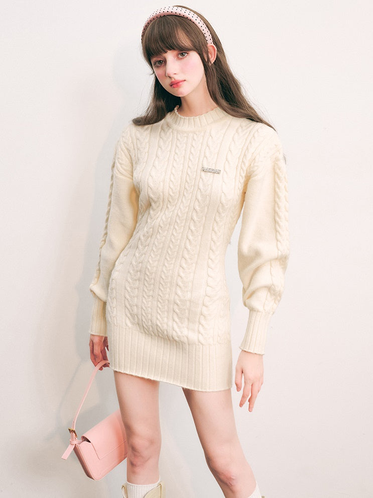 Slim Waist Long Sleeve Knitted One-piece