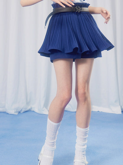 School Girl Puff Sleeve Top &amp; Pleated Skirt