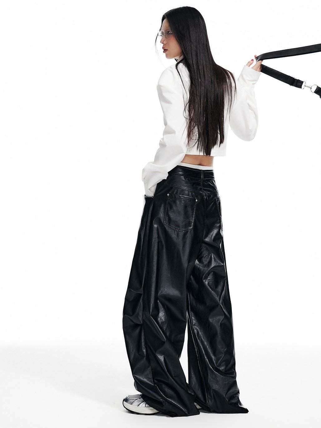 Oil Leather Street Wide-leg Trousers