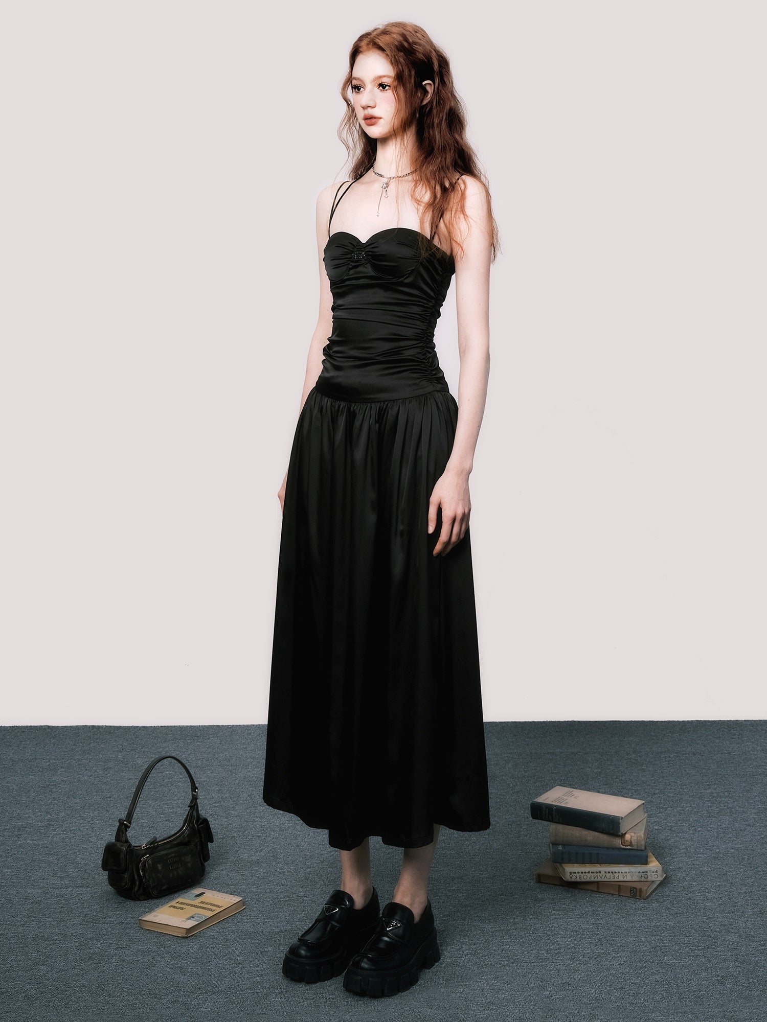 Backless Suspender Drape Long Dress