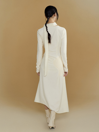 Gathered Spliced Swing Collar Dress