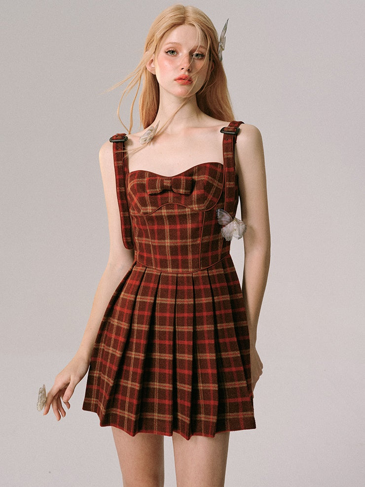 Plaid Slip Plisse Kleid