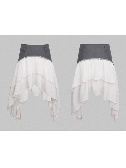 Irregular Mesh Splicing High Waist Cake Skirt