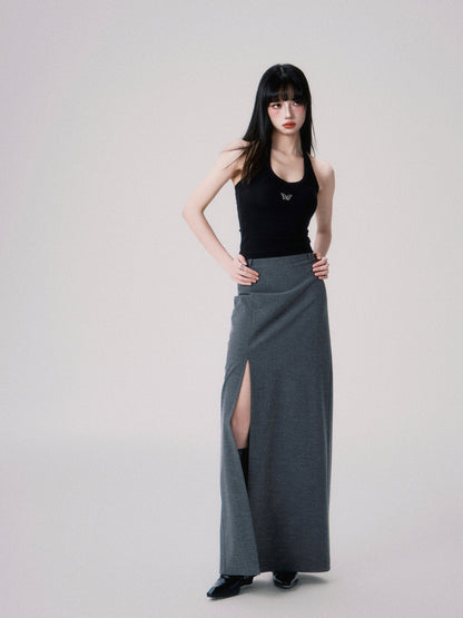 Straight Mid-waist Long Slit Skirt