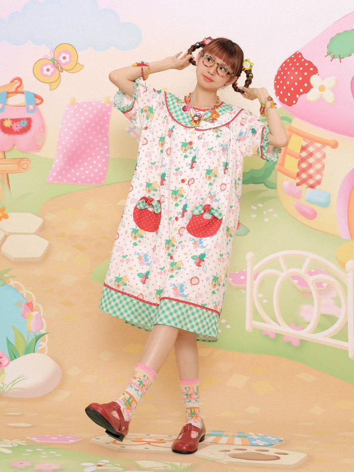 Strawberry Bear Print Loose One-piece