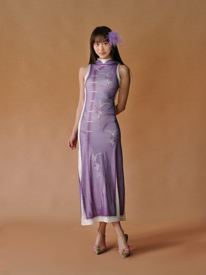 Orchidedrucken Cheongsam -Kleid