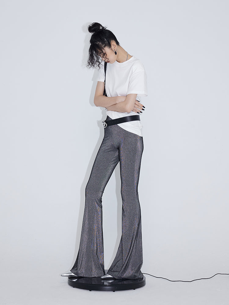 High Waist Thin Stretch Flared Trousers