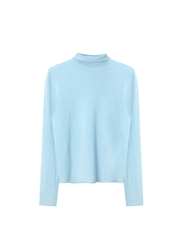 Cutsww Simple Plain Long-Sleeve High-Neck Knit