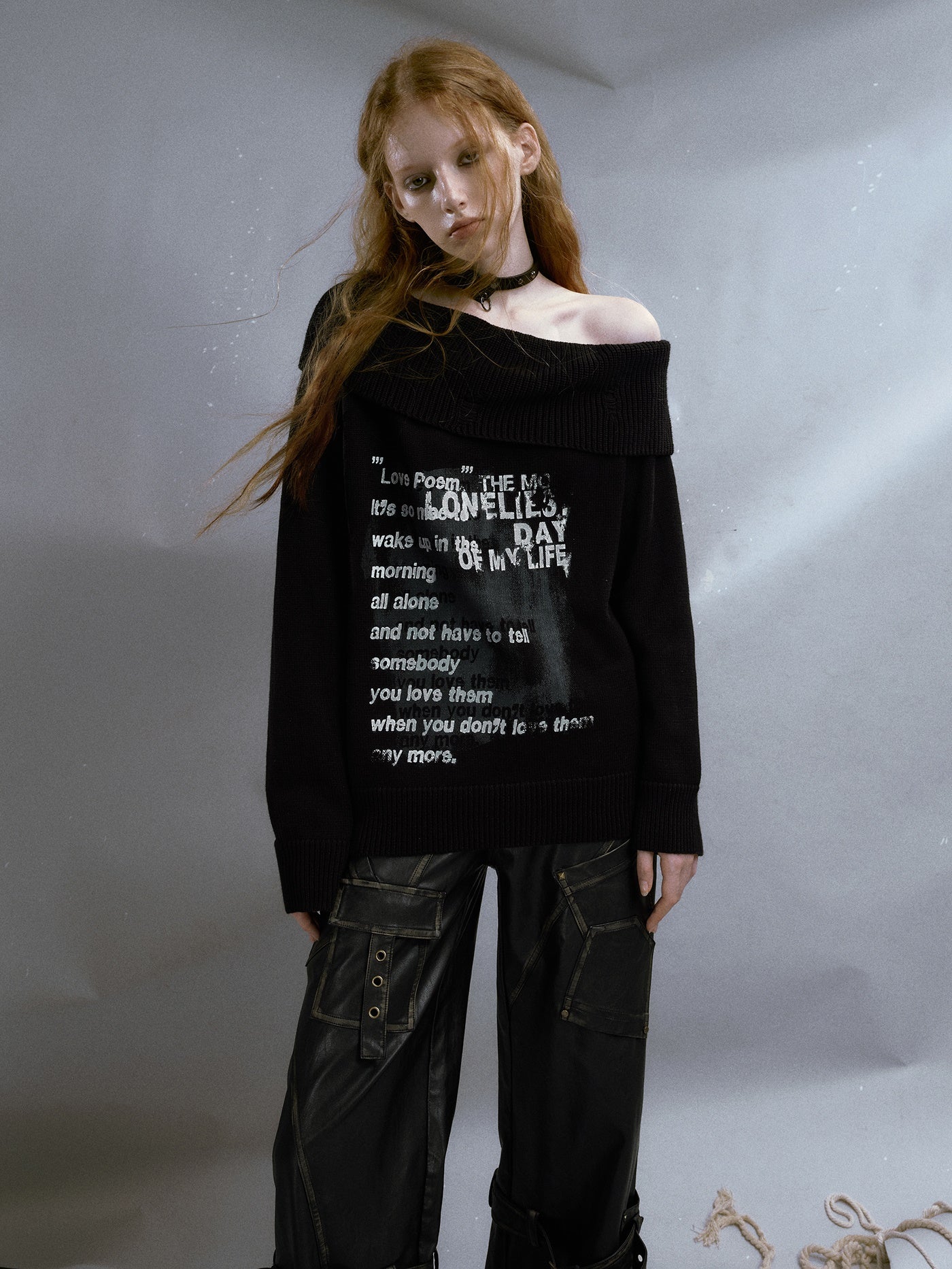 Punk-Druck One-Shoulder Lose Pullover