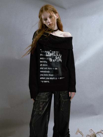 Punk-Druck One-Shoulder Lose Pullover