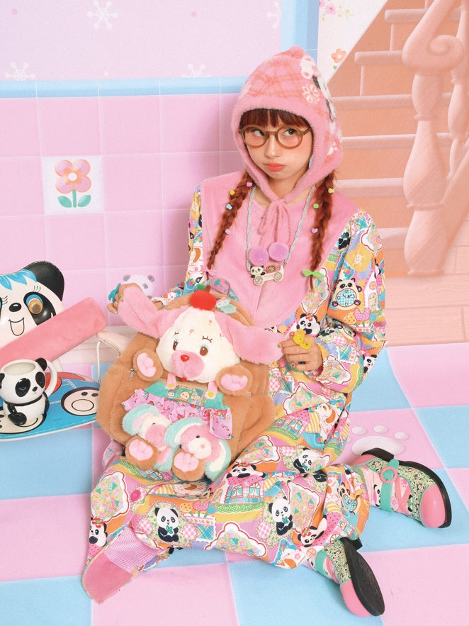 Velvet Cousing Panda Imprimez robe de manteau en vrac