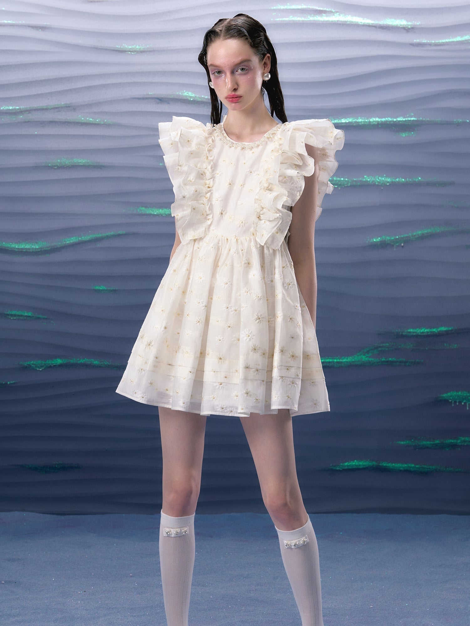 Jacquard Double Layer Ruffles Small Flying Sleeve Doll Dress