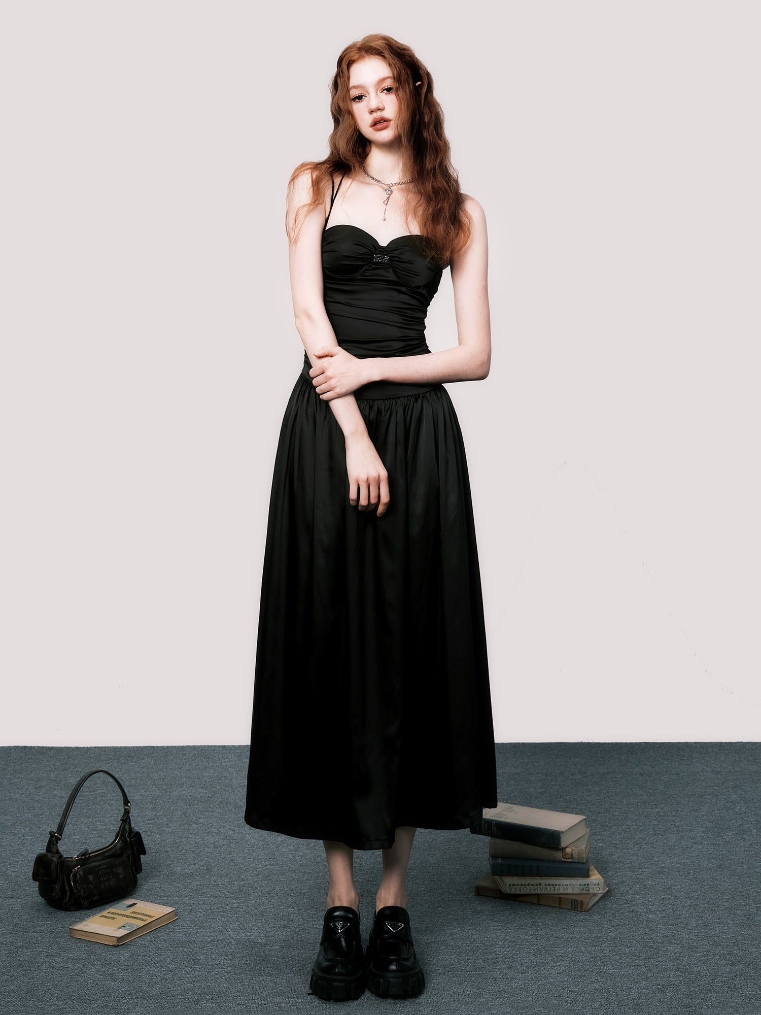 Backless Suspender Drape Long Dress