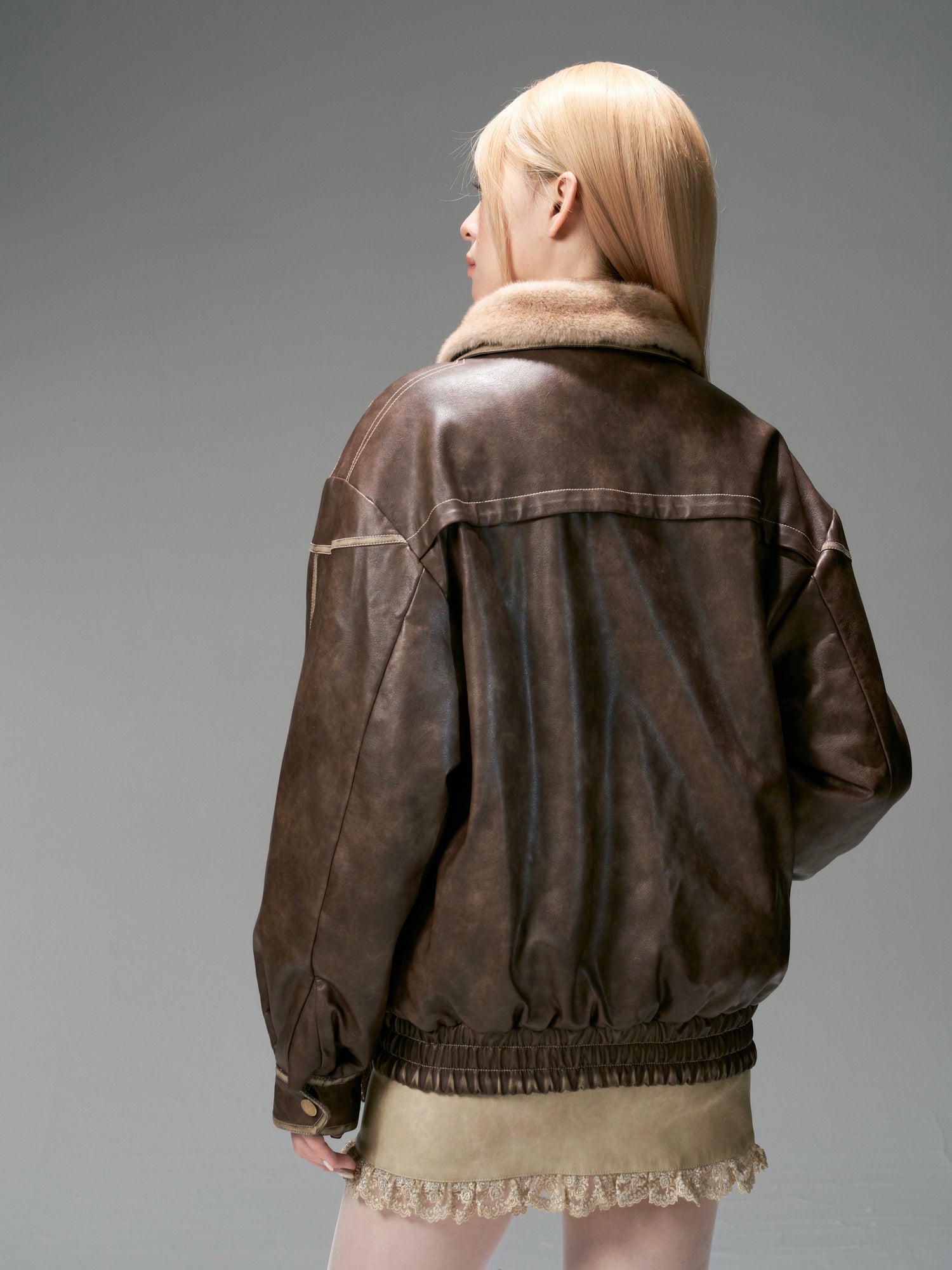 Lace Strap Washed Reversible Leather Jacket