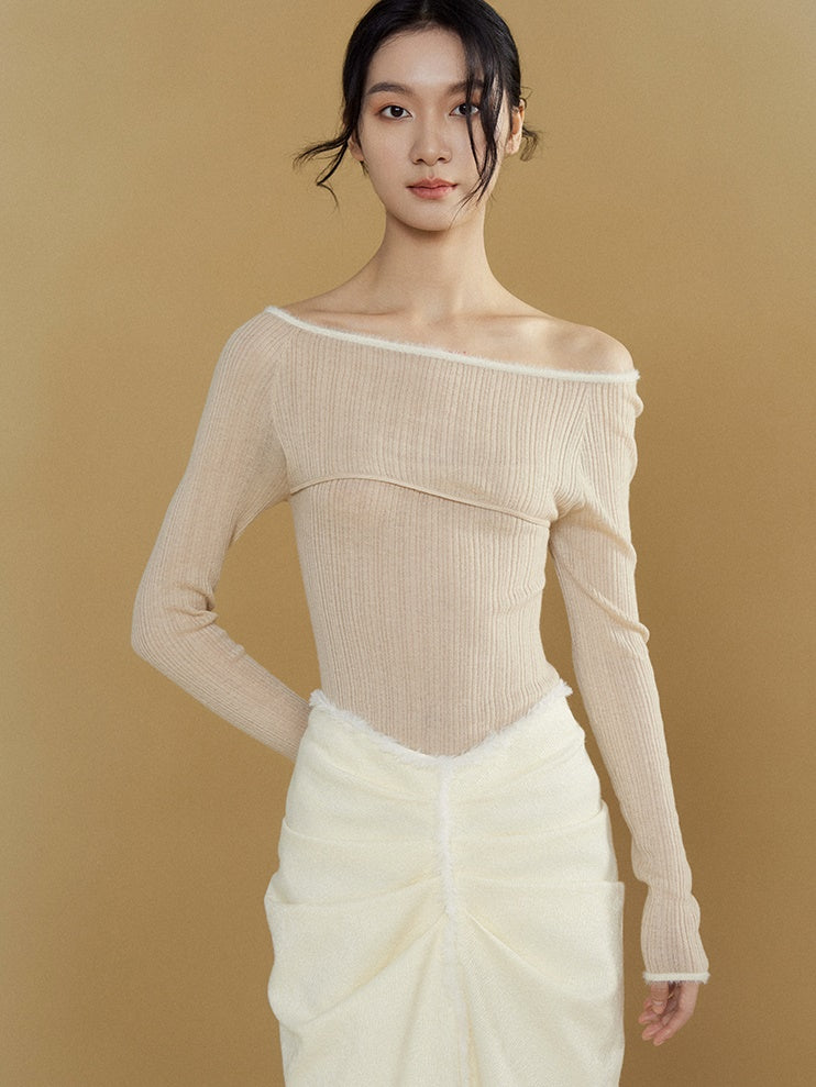 Imitation Mink Fur Stitched One-shoulder Bottoming Sweater – ARCANA ARCHIVE