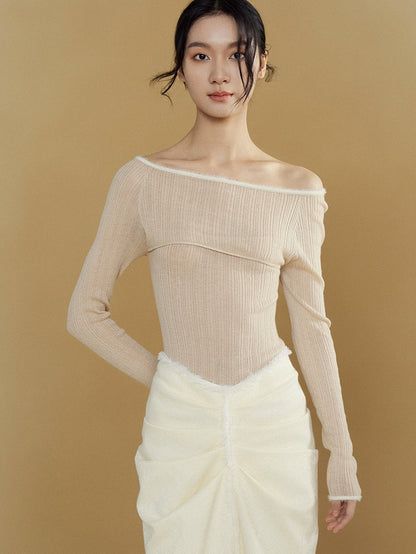 Nachahmung Nerzfell genäht One-Shoulder Booding Pullover