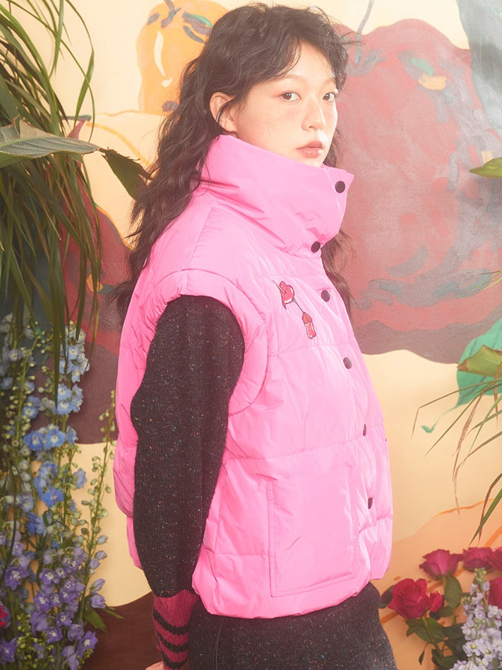 Lily Embroidery Stand Collar Down Vest