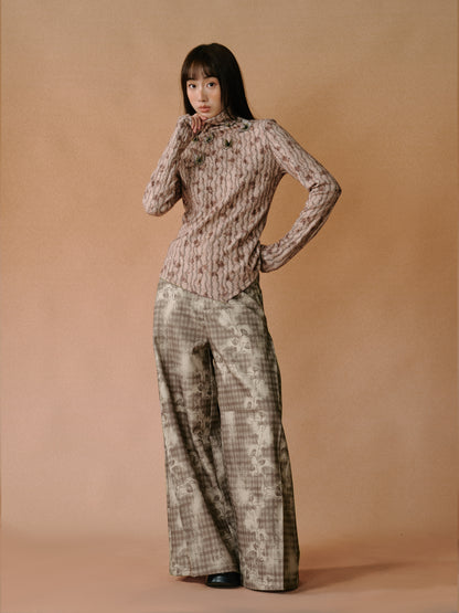 Retro Hand-painted Smudged Plaid Wide-leg Pants