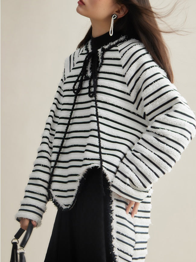 Border Lace-up Long-sleeved Pullover