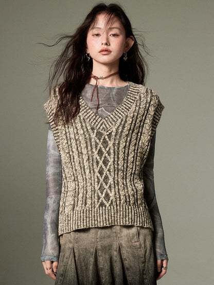 Gilet en tricot en V Cable en V