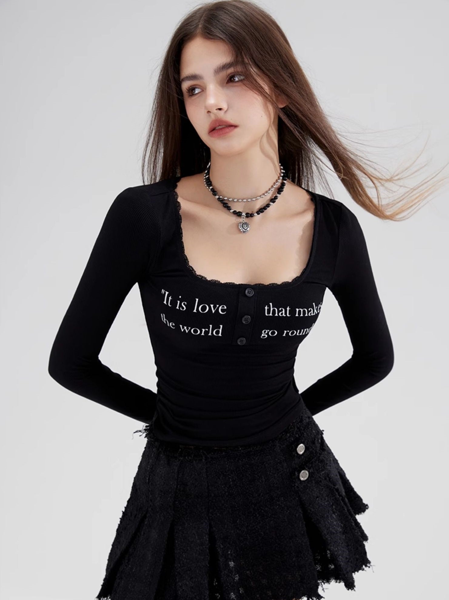 Elastic Tight-fitting Letter Printed Bottoming Shirt