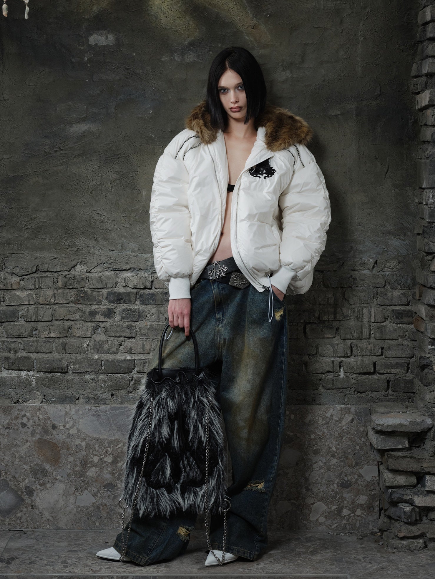 Large LOGO Fur Hooded Jacket