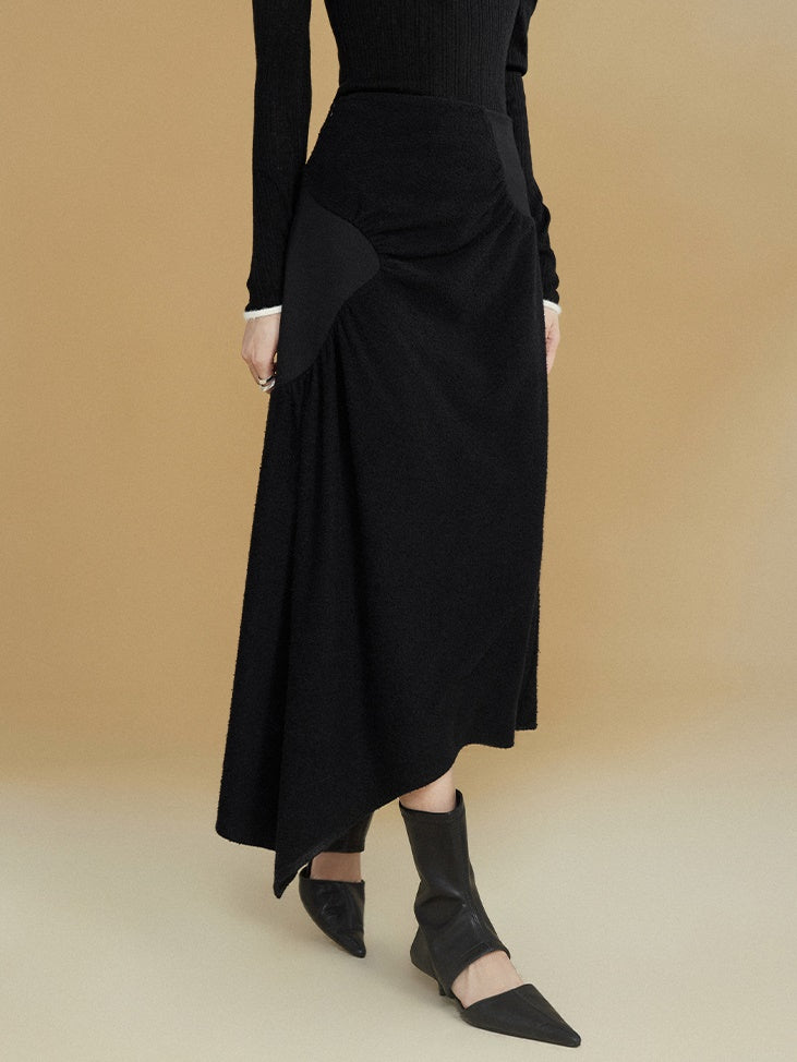 Gathered Spliced Irregular A-line Skirt