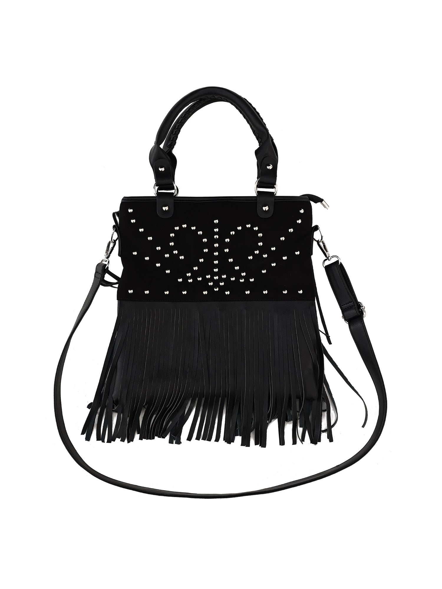 Retro Rivet Pattern Portable Crossbody Tassel Bag