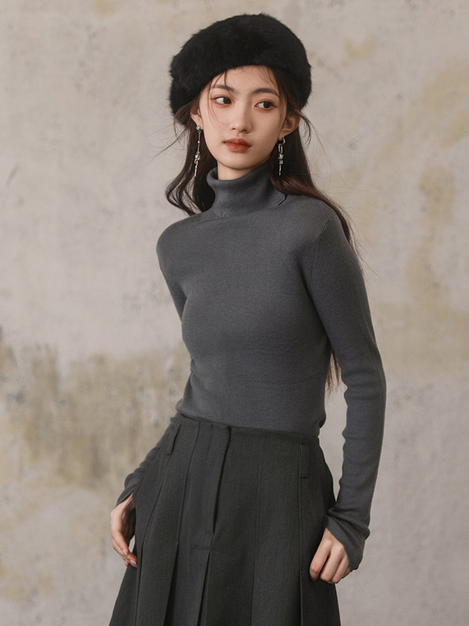 Solid Color Turtleneck Sweater