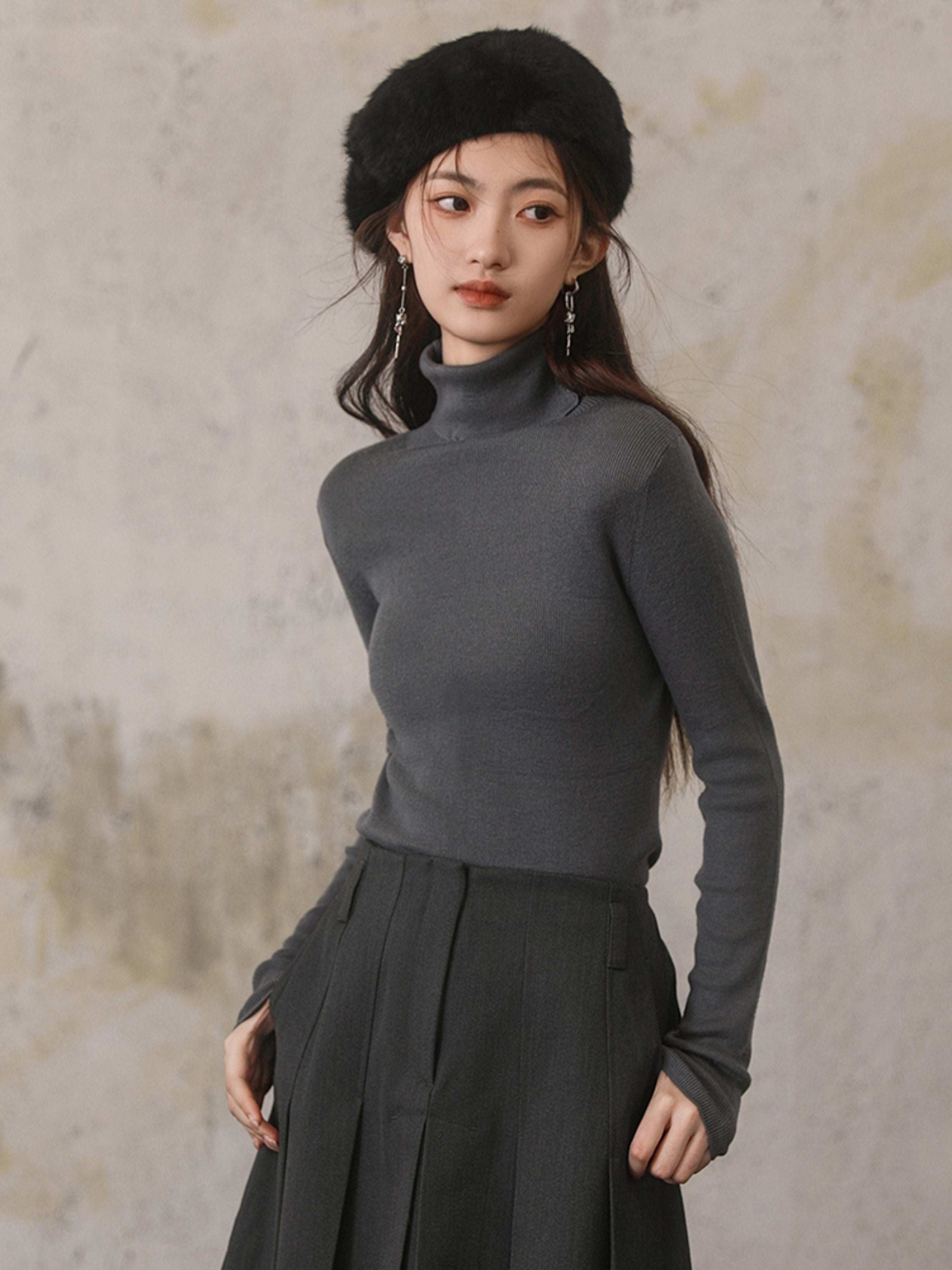 Solid Color Turtleneck Sweater