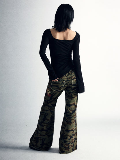 Low-waisted Camouflage Flared Pants