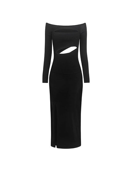 Hohle One-Shoulder Sexy Desire Schlitz Slim Kleid