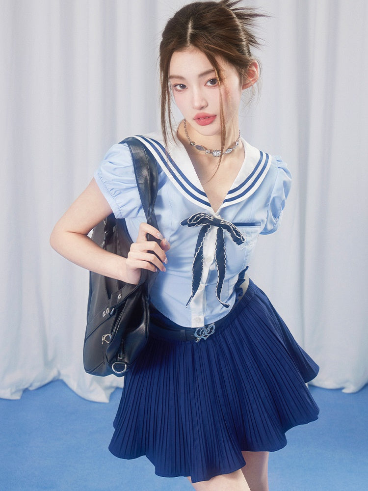 School Girl Puff Sleeve Top & Pleated Skirt – ARCANA ARCHIVE