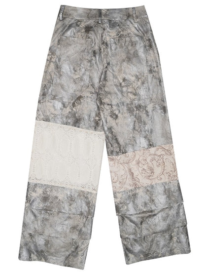 Tie-dye Printed Lace Splicing Pants