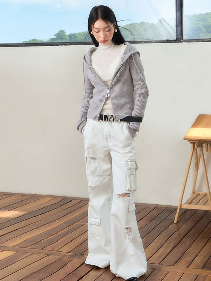 Relaxing Hooded Knitted Parka ＆ Skirt ＆ Pants