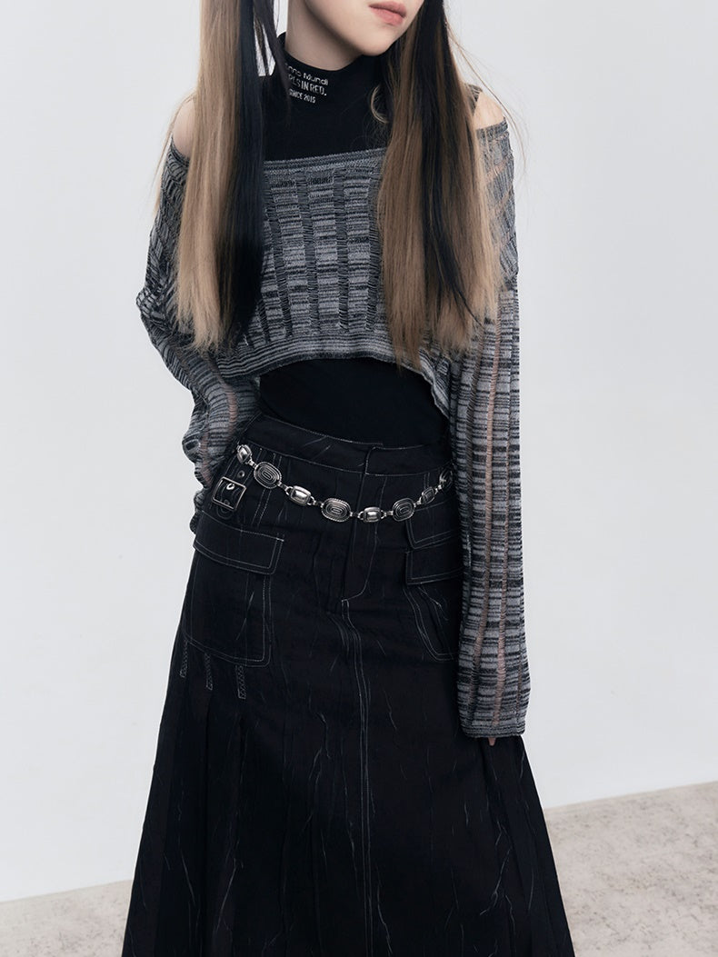 Hollow Loose One-Shoulder Knit Sweater