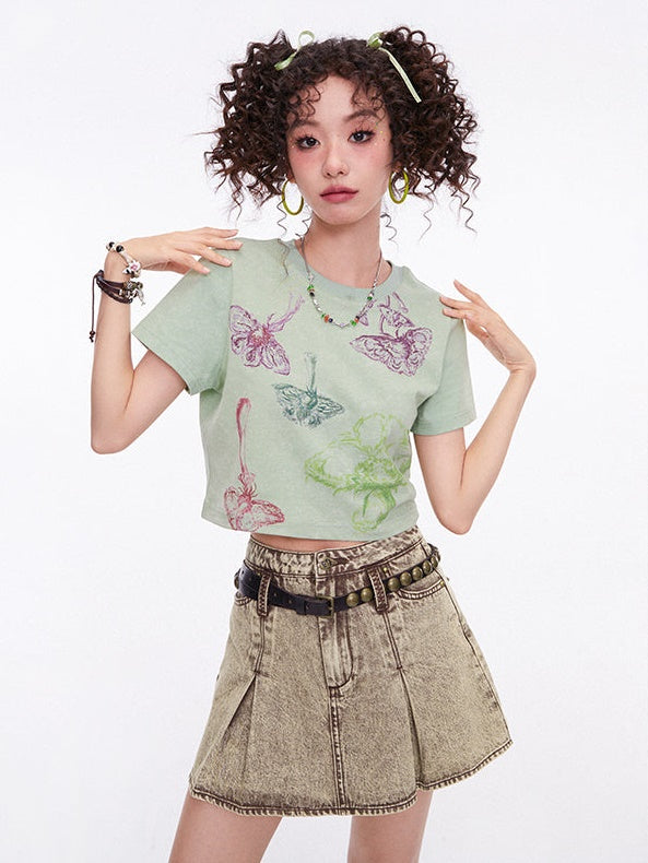 Retro Print Short-Sleeed T-Shirt