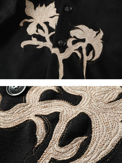 Chinese Style Iris Appliqué Embroidered Coat