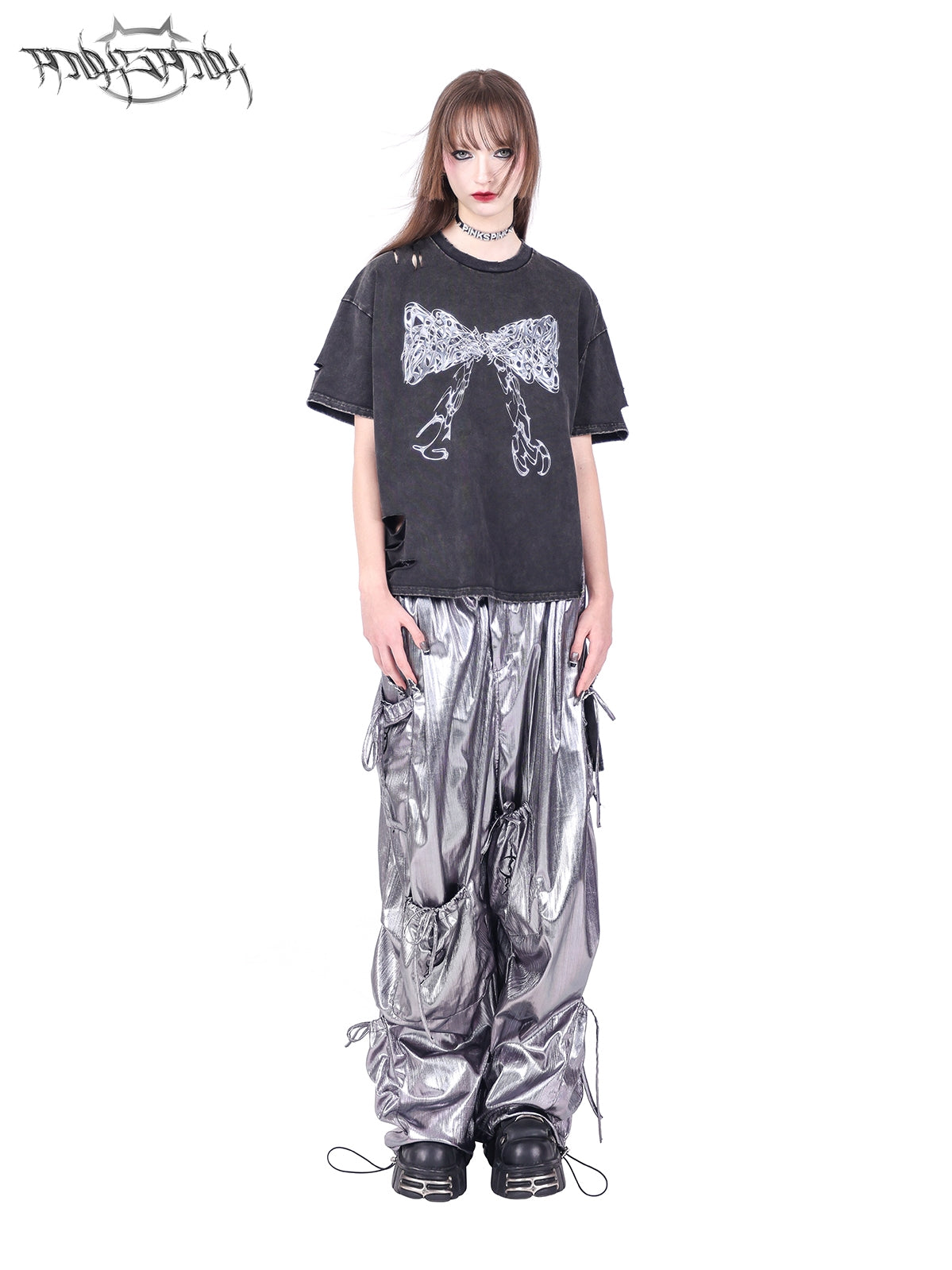 Ribbon Nichi Side Cut Punk Oversize T-Shirt