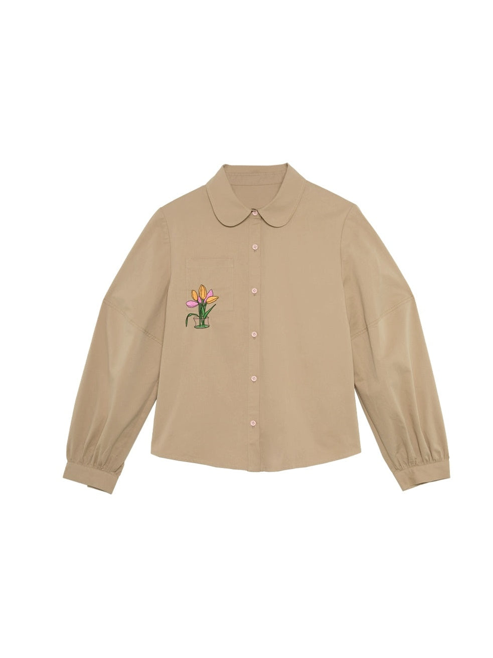 Retro Tulip Embroidered Doll Collar Lantern Sleeve Shirt