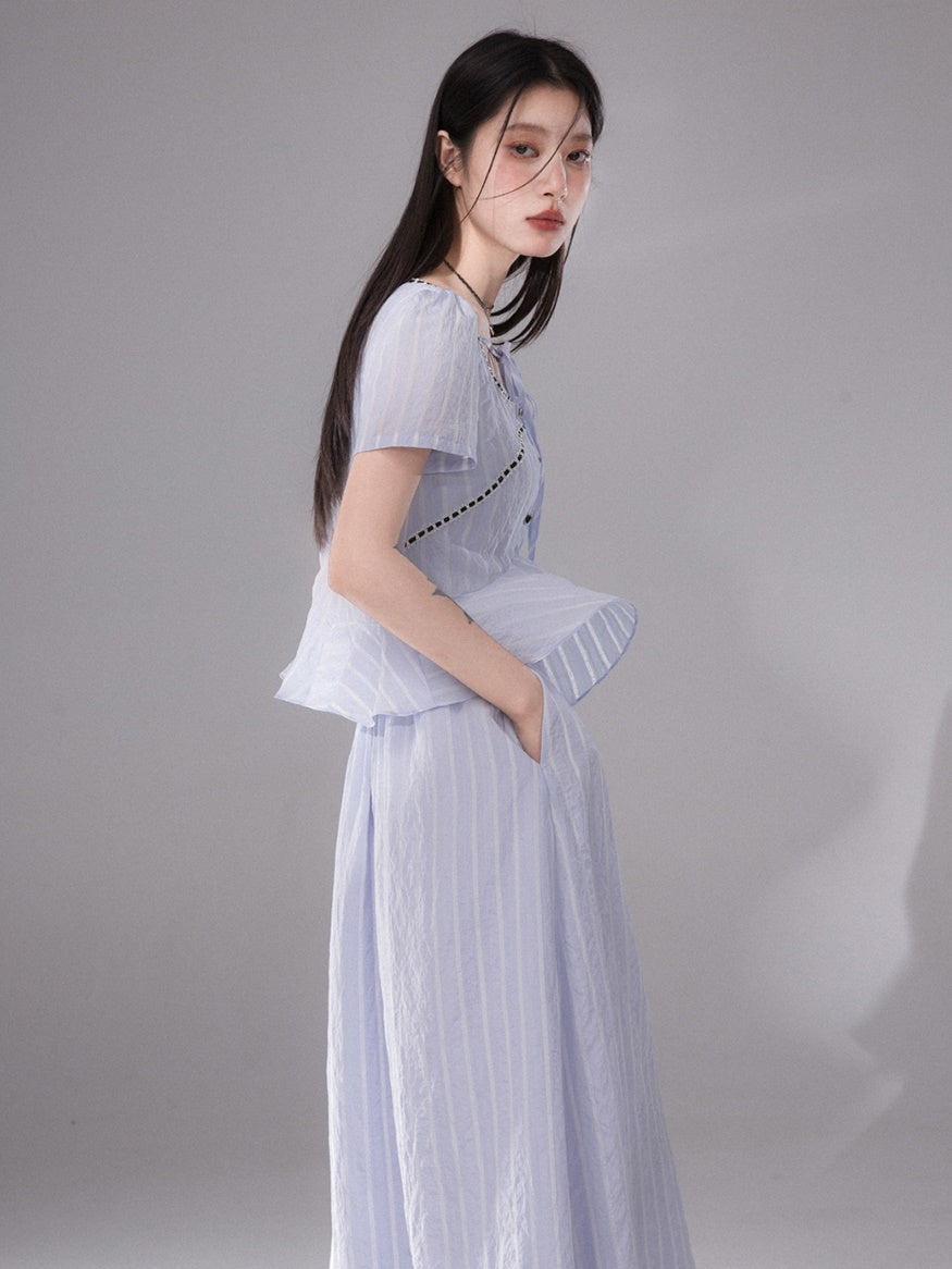 Fishtail Hem Shirt &amp; Mopping Skirt Set-up