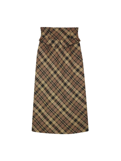 Retro Plaid High Waist Slit Hip Skirt