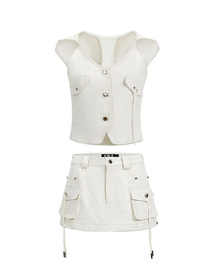 Tooling Hooded Short Vest &amp; Short Skirt